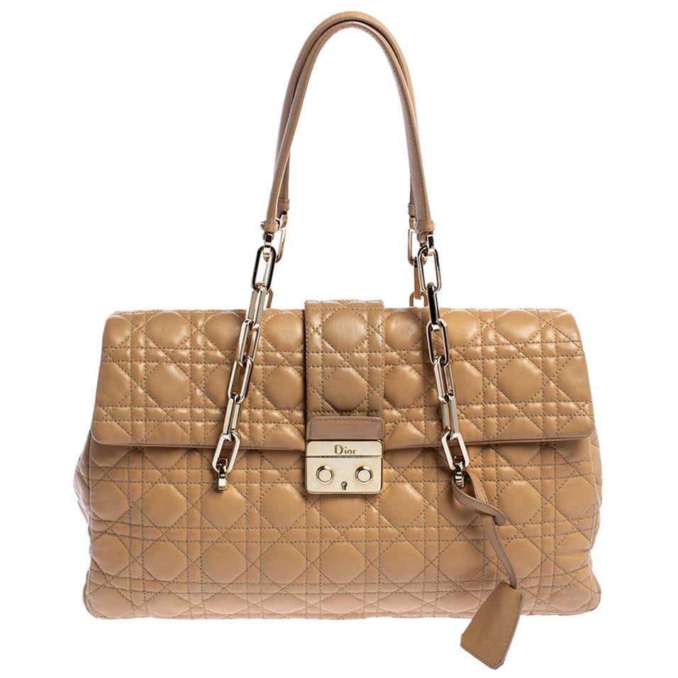 Dior Beige Cannage Leather Lock Flap Satchel at 1stDibs