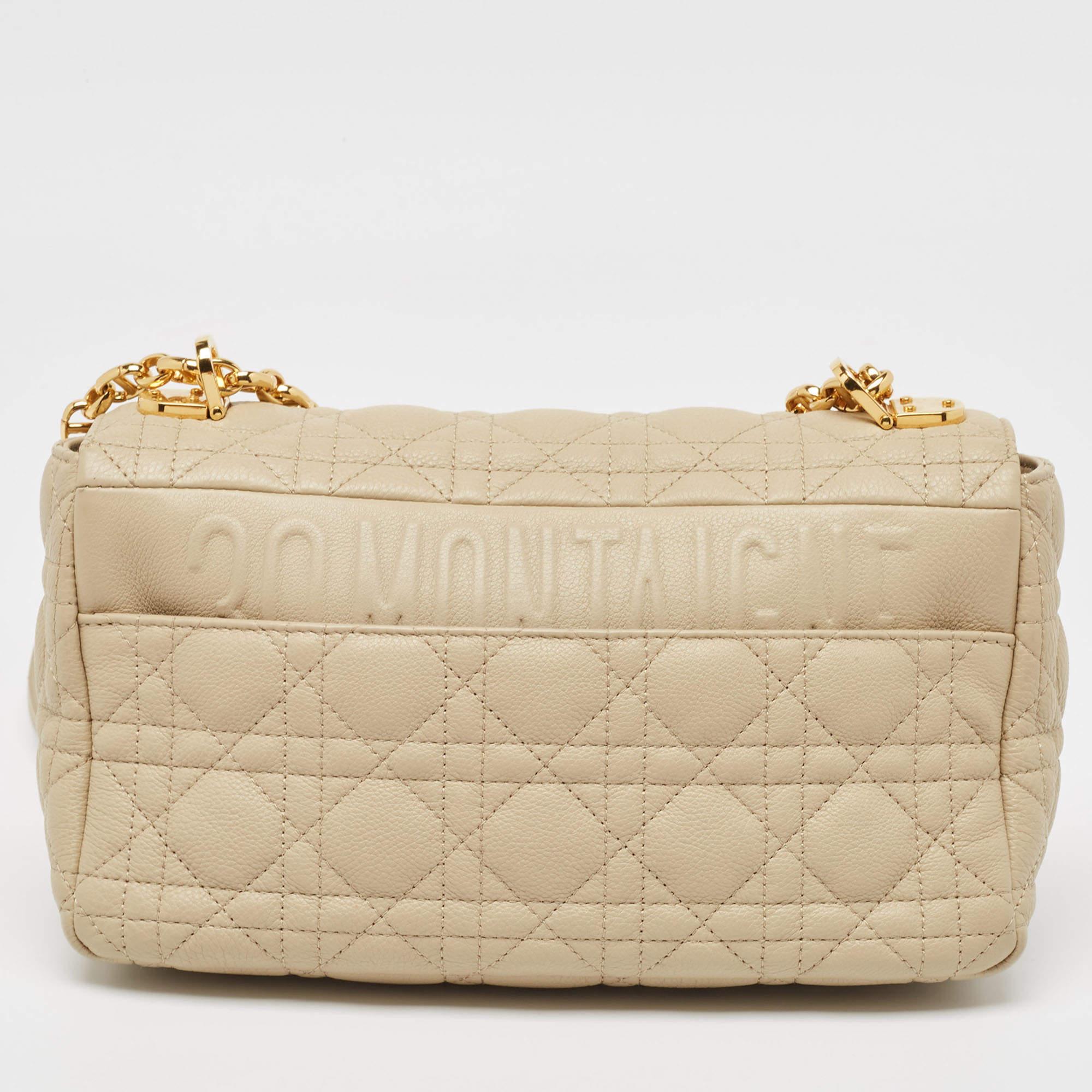 Dior Beige Cannage Medium Caro Umhängetasche aus Leder Medium Damen