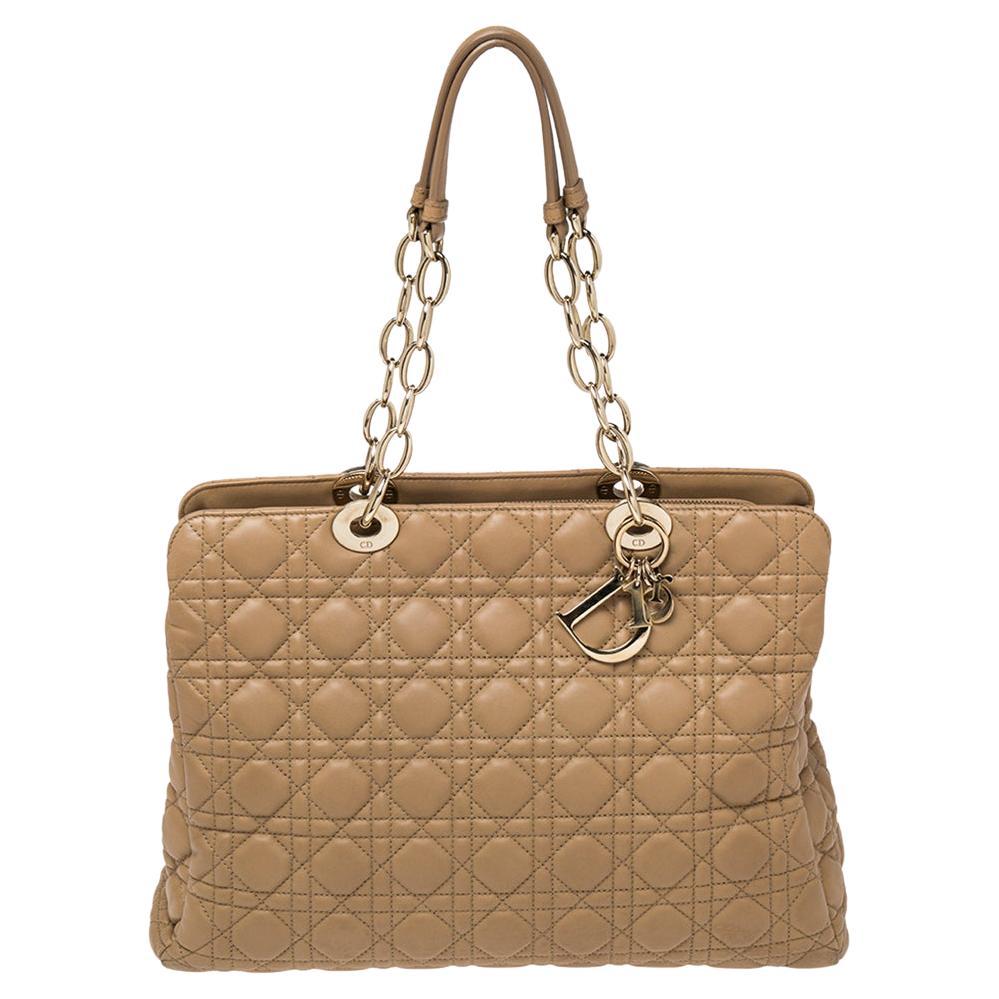 Dior Beige Cannage Leather Medium Dior Soft Shopper Tote