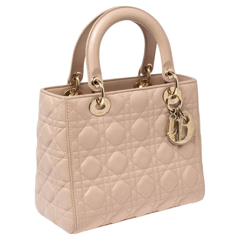 Dior Beige Cannage Leather Medium Lady Dior Tote at 1stDibs
