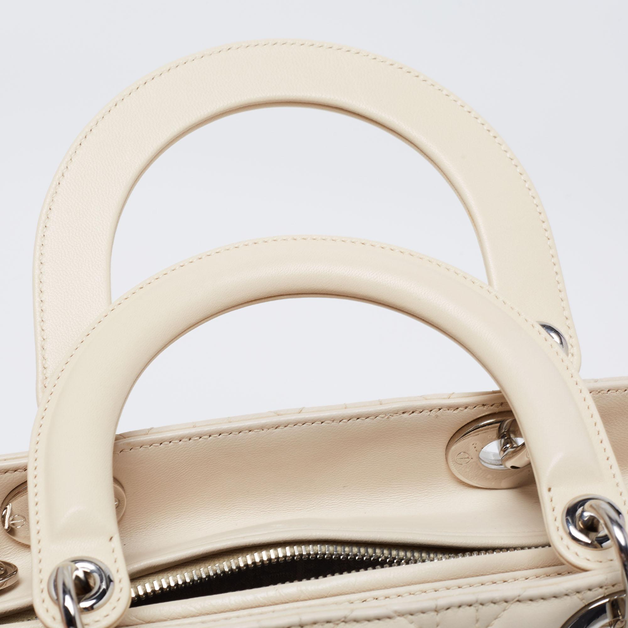 Dior Beige Cannage Leather Medium Lady Dior Tote 5