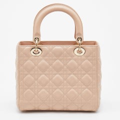 Dior Beige Cannage Leather Medium Lady Dior Tote