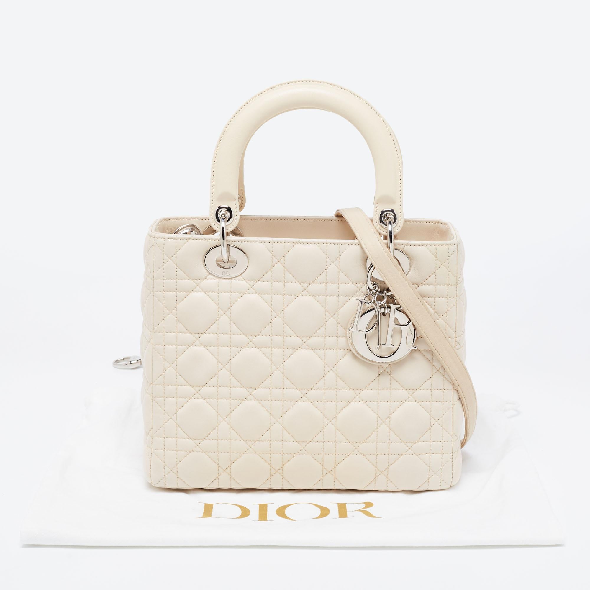 Dior Beige Cannage Leather Medium Lady Dior Tote 13