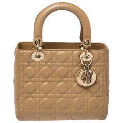 Dior Beige Cannage Cuir Medium Lady Tote Dior