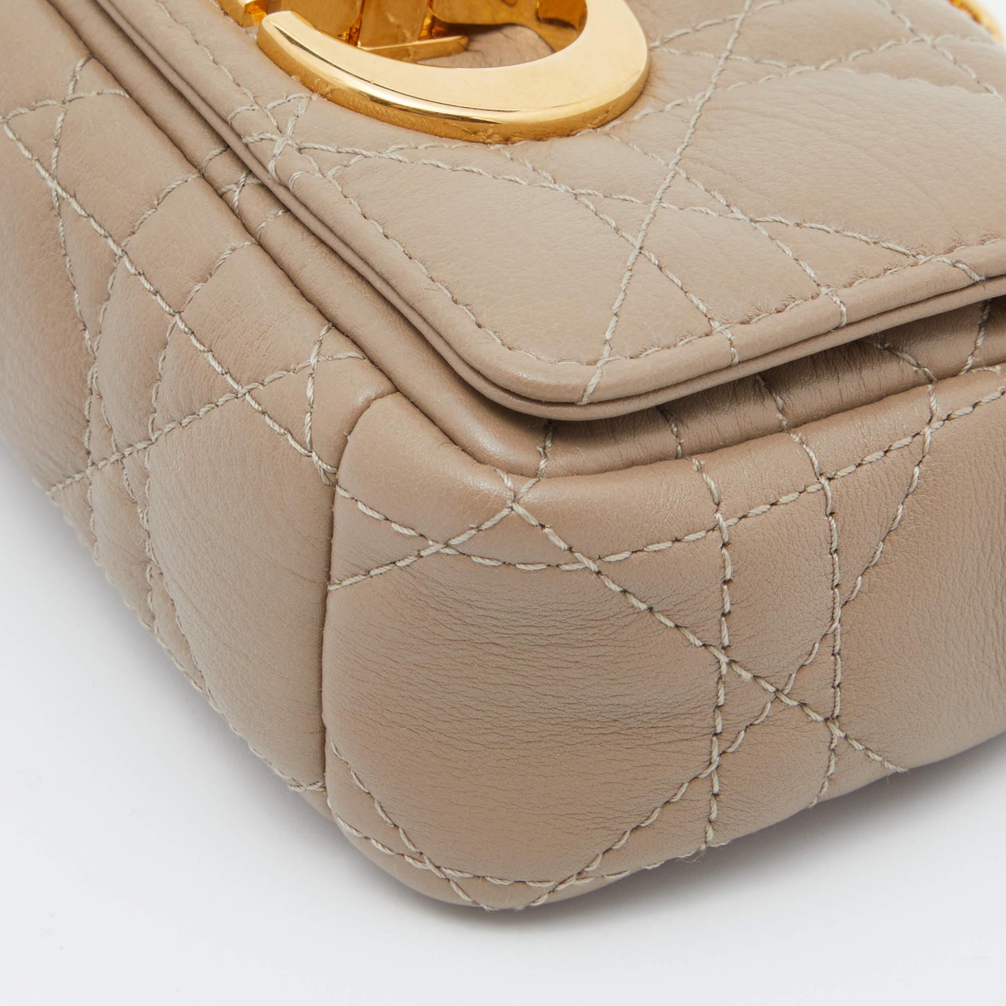 Dior Beige Cannage Leather Micro Caro Crossbody Bag 6