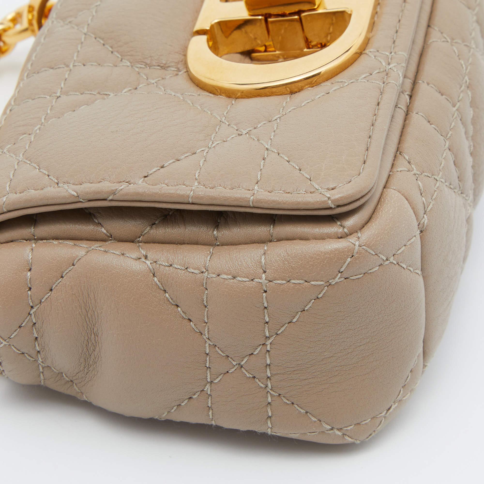 Dior Beige Cannage Leather Micro Caro Crossbody Bag 7