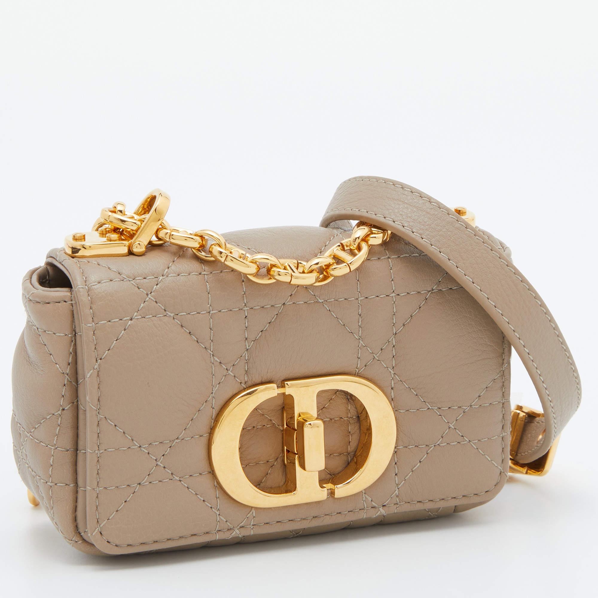 Women's Dior Beige Cannage Leather Micro Caro Crossbody Bag