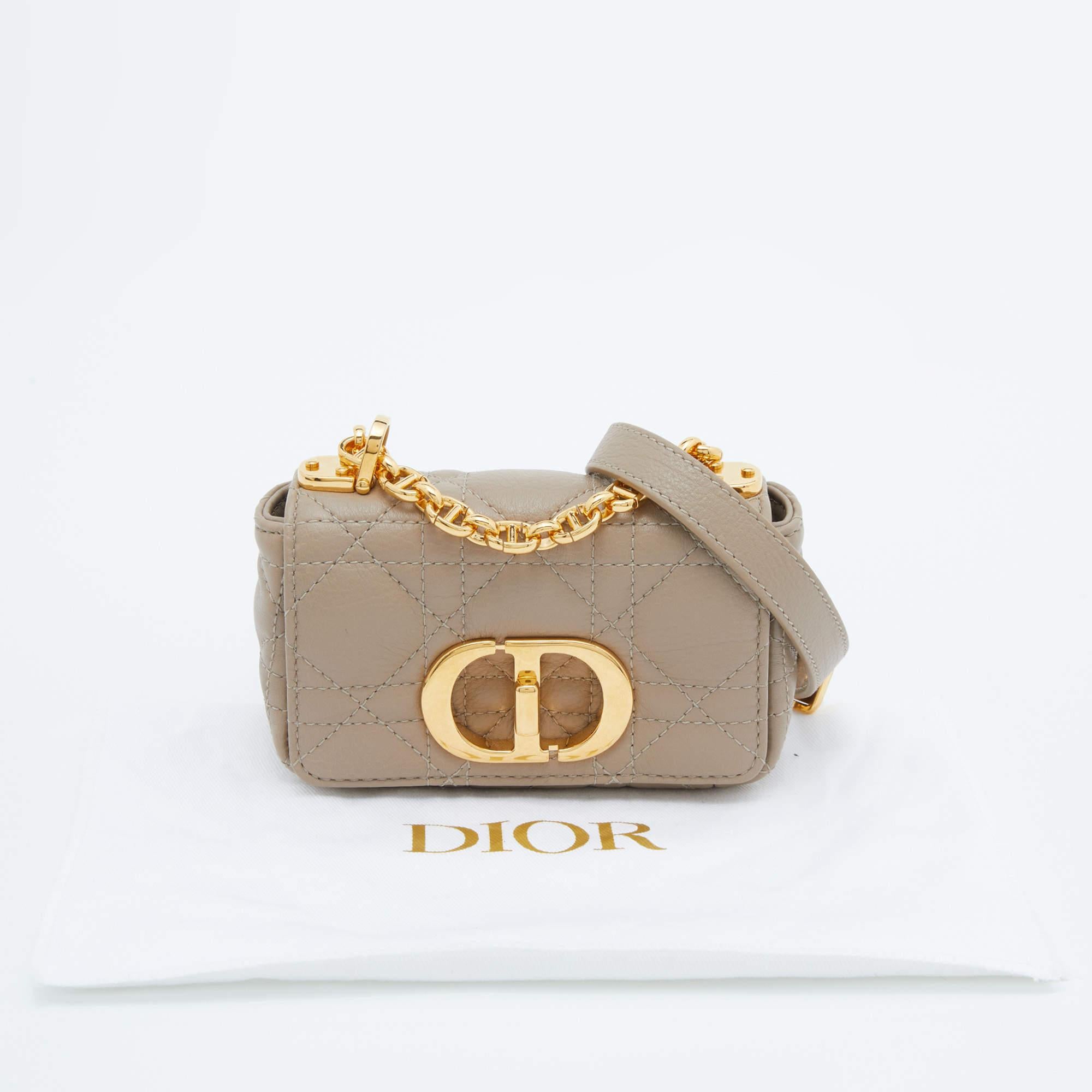 Dior Beige Cannage Leather Micro Caro Crossbody Bag 4