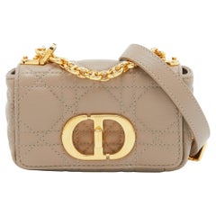 Dior Beige Cannage Leather Micro Caro Crossbody Bag