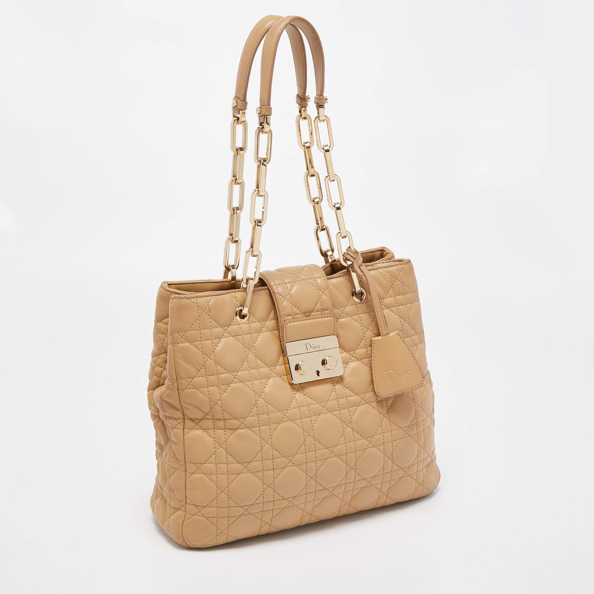 Women's Dior Beige Cannage Leather Miss Dior Chain Tote