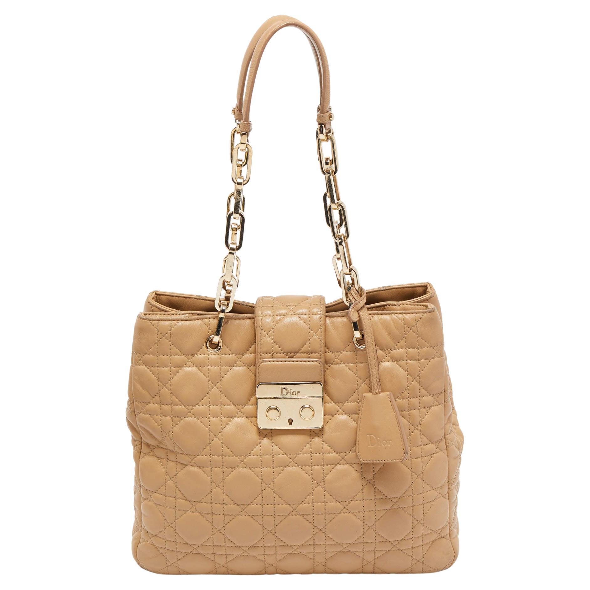 Dior Beige Cannage Leather Miss Dior Chain Tote
