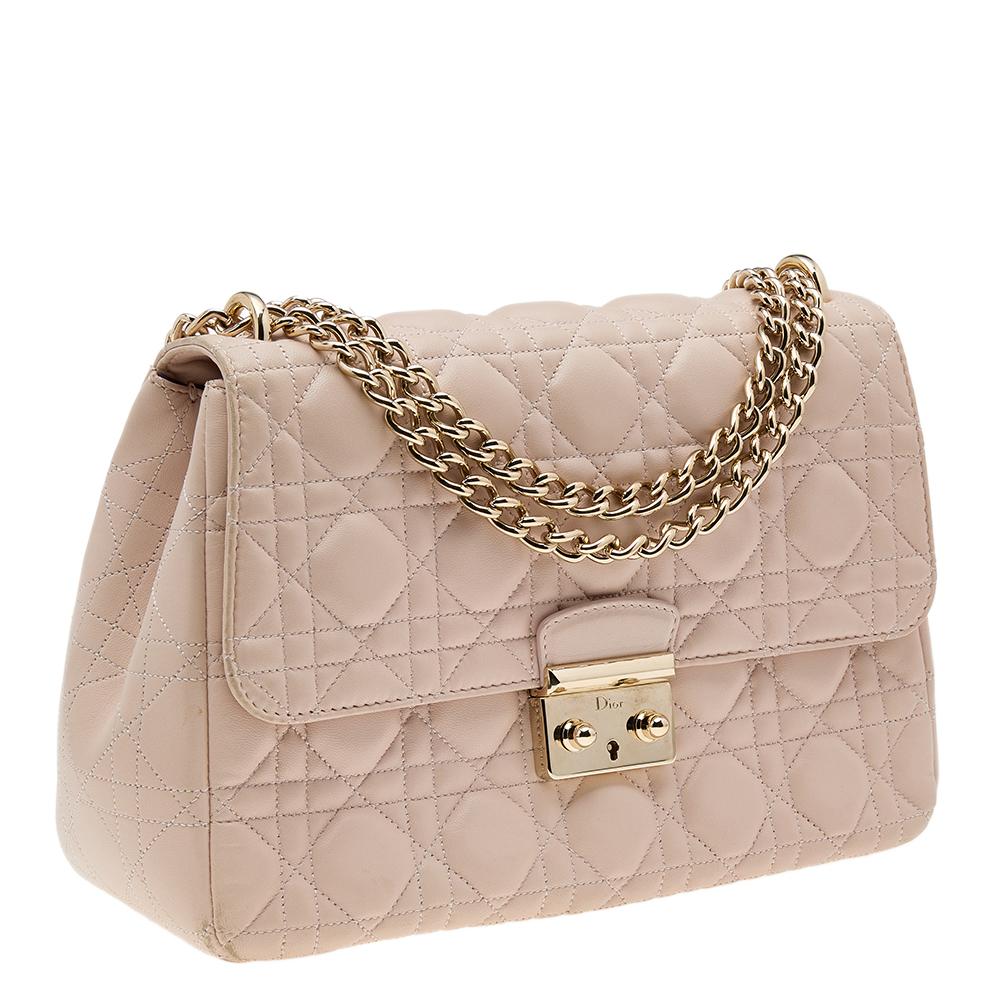 Women's Dior Beige Cannage Leather Miss Dior Medium Flap Bag