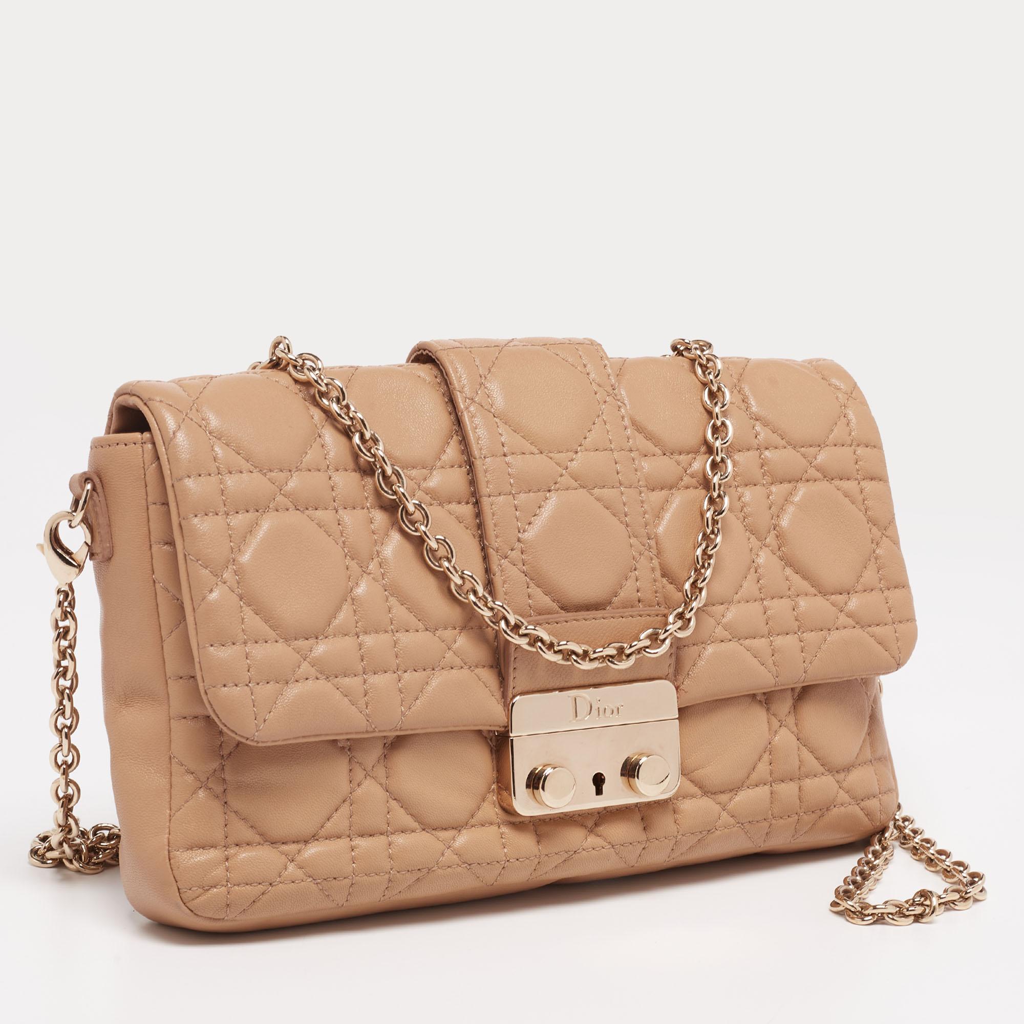 Women's Dior Beige Cannage Leather Miss Dior Promenade Chain Clutch