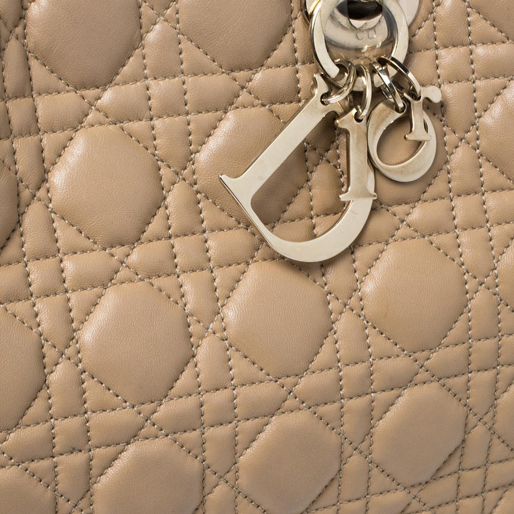 Dior Beige Cannage Leather Soft Lady Dior Shopper Tote 5
