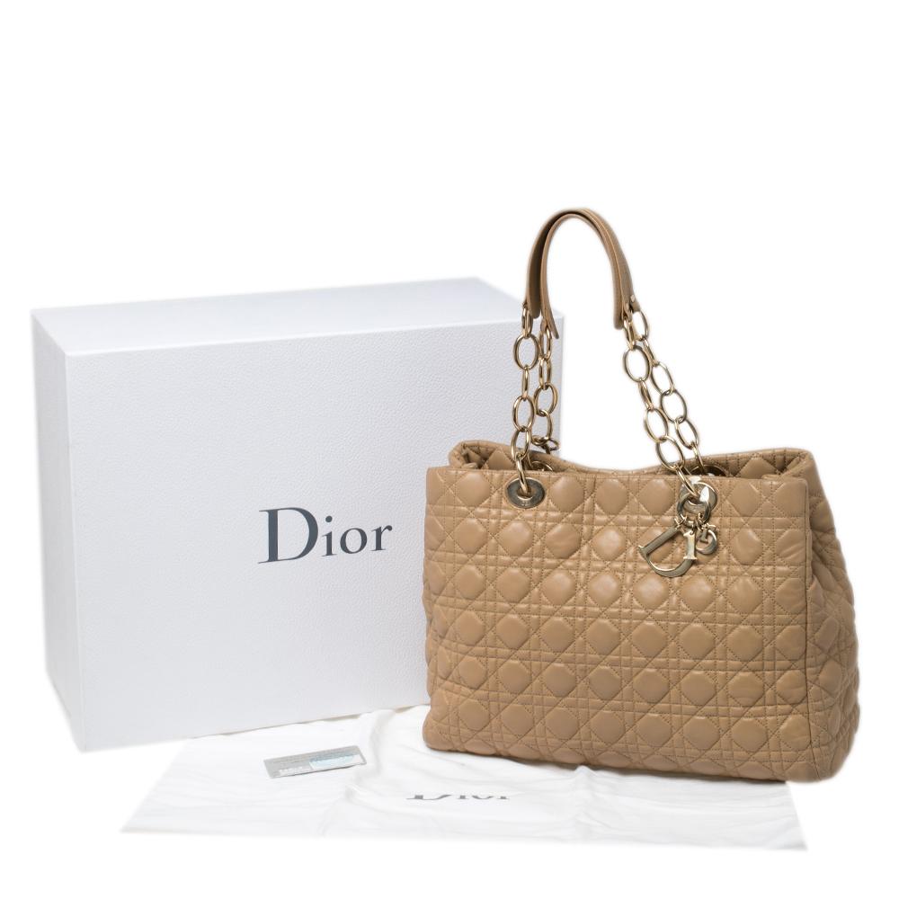 Dior Beige Cannage Leather Soft Lady Dior Shopper Tote 10