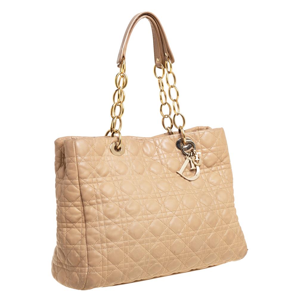 Women's Dior Beige Cannage Leather Soft Lady Dior Shopper Tote