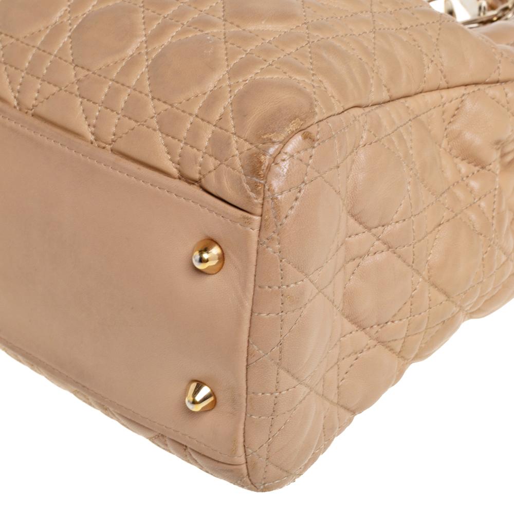 Dior Beige Cannage Leather Soft Lady Dior Shopper Tote 3