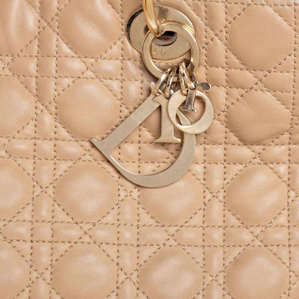 Dior Beige Cannage Leather Soft Lady Dior Shopper Tote 4