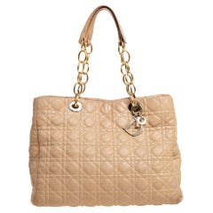 Dior Beige Cannage Leather Soft Lady Dior Shopper Tote