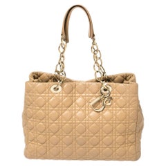 Dior Beige Cannage Leather Soft Lady Dior Shopper Tote