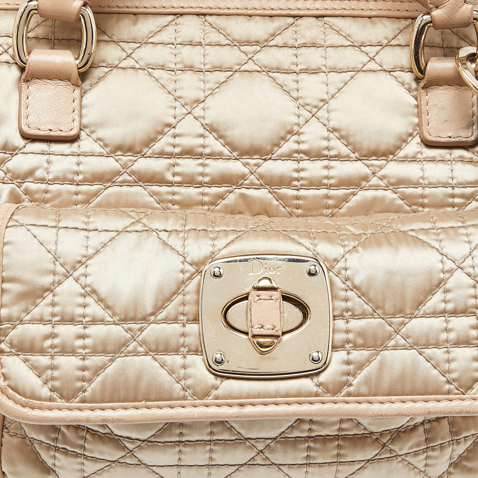 Dior Beige Cannage Nylon and Leather Charming Lock Satchel For Sale 4