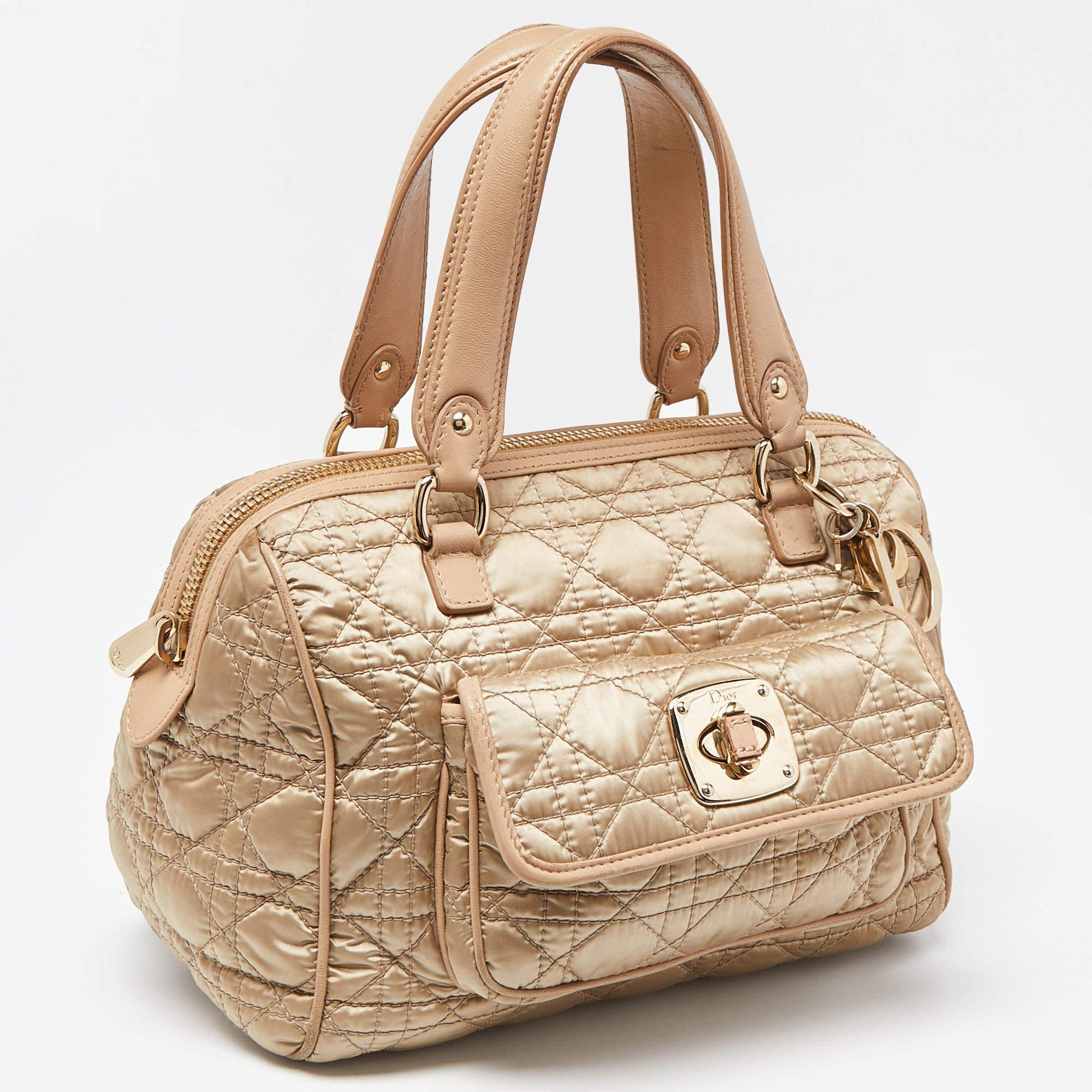 Dior Beige Cannage Nylon and Leather Charming Lock Satchel For Sale 5