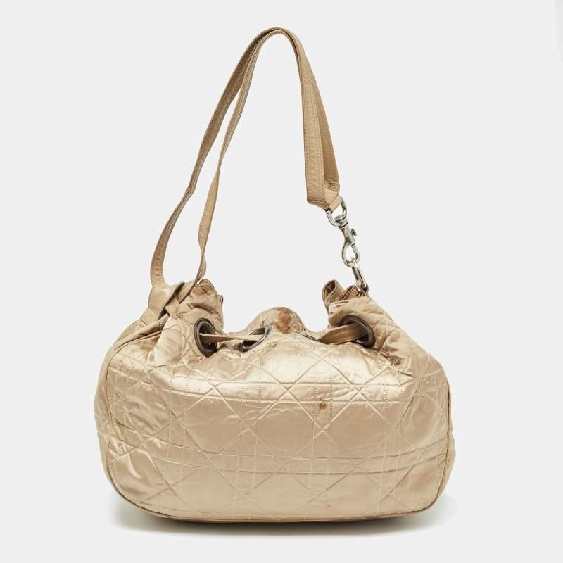 Women's Dior Beige Cannage Nylon and Leather Drawstring Bag For Sale