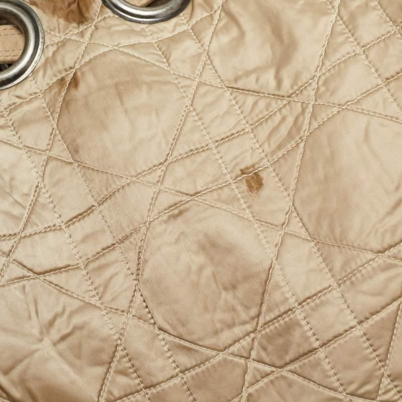 Dior Beige Cannage Nylon and Leather Drawstring Bag For Sale 1