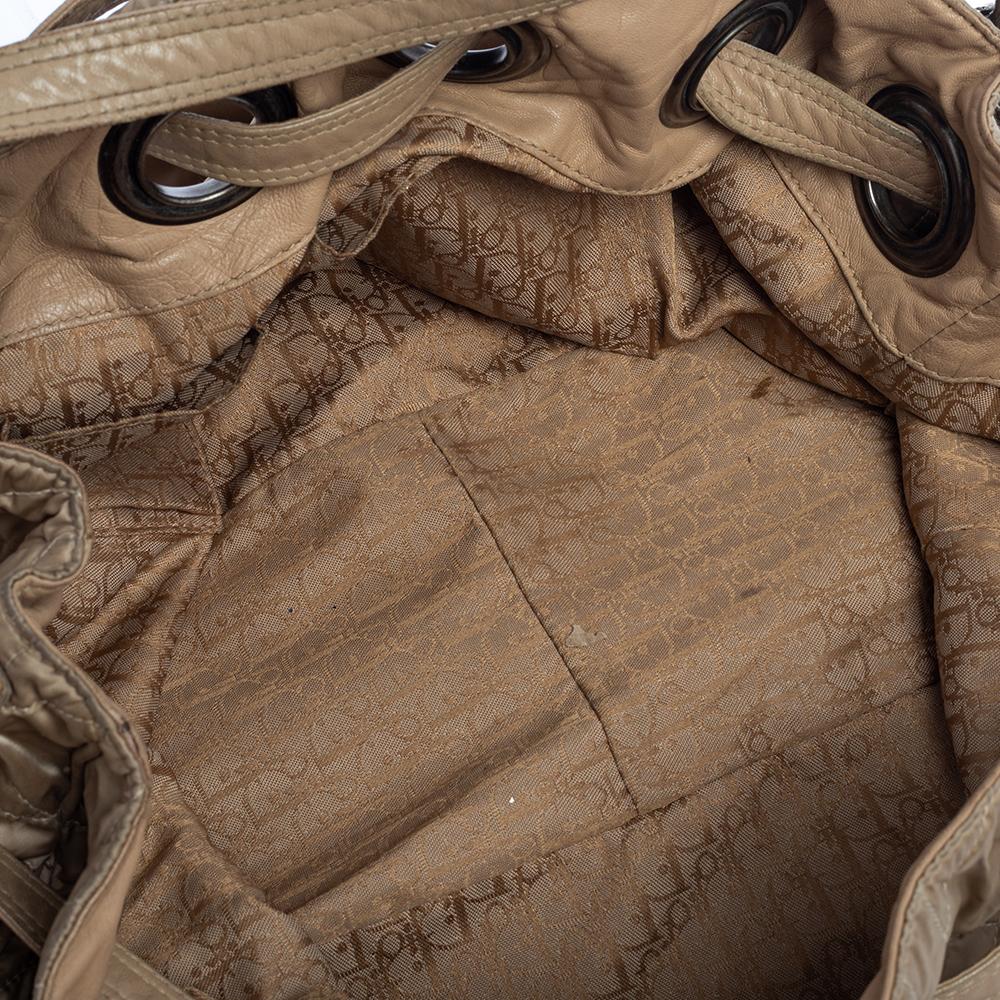 Dior Beige Cannage Nylon and Leather Drawstring Shoulder Bag 1
