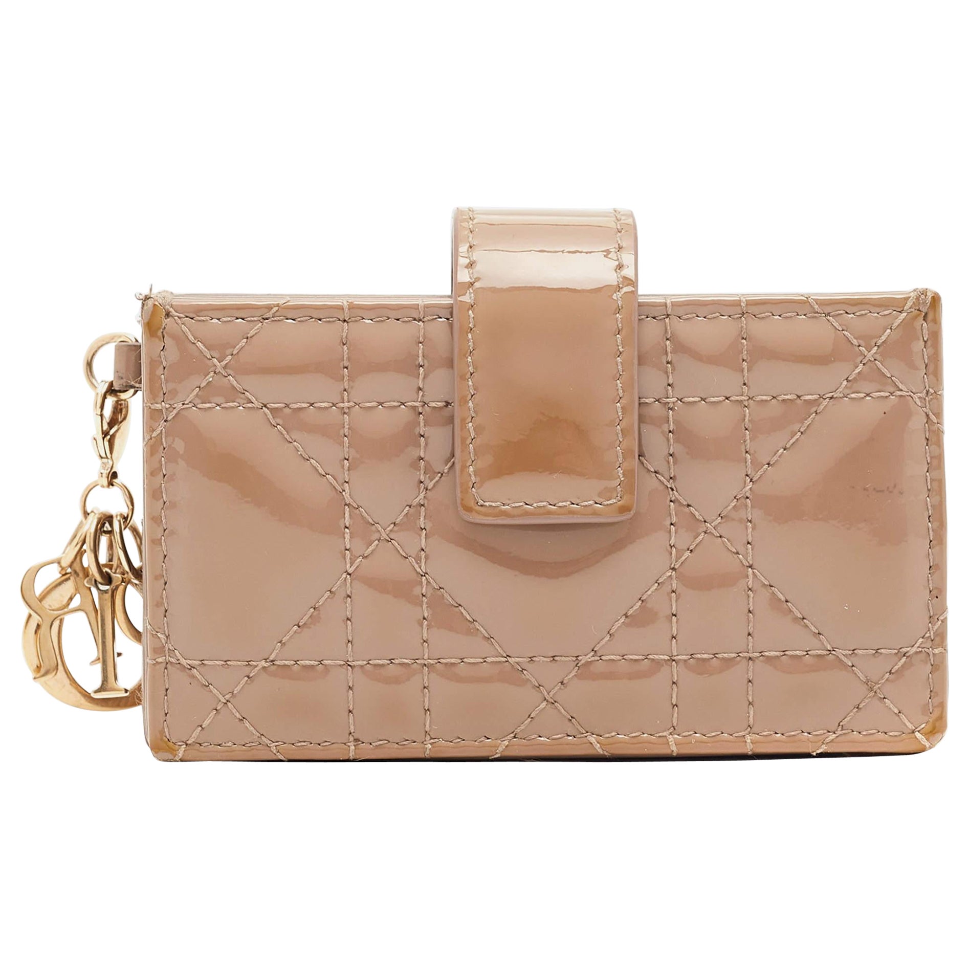 Dior Beige Cannage Patent Leather Lady Dior 5 Gusset Card Holder