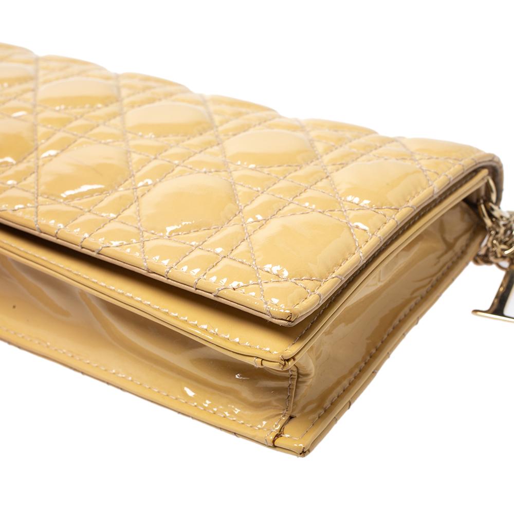 Dior Beige Cannage Patent Leather Lady Dior Chain Clutch 6