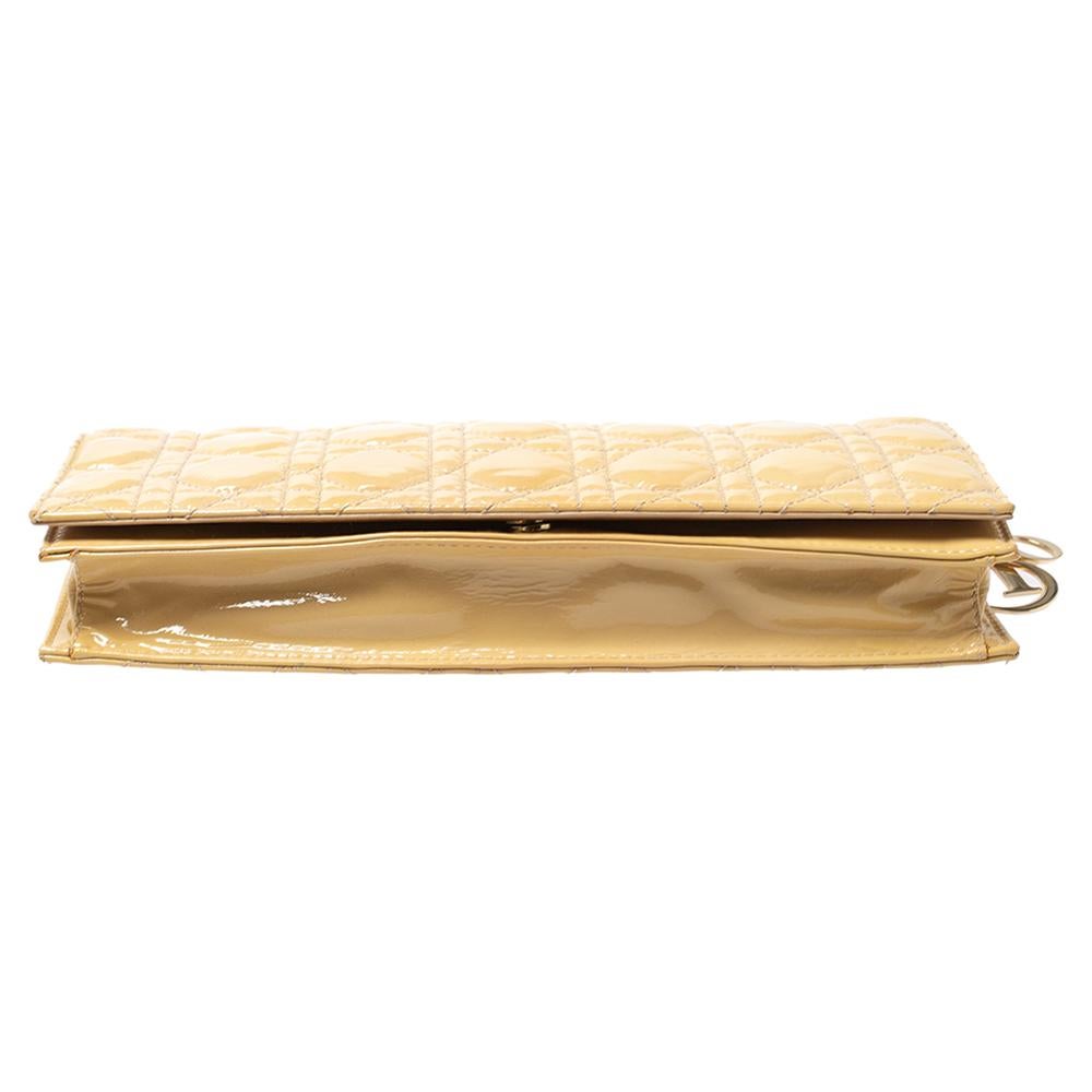 Women's Dior Beige Cannage Patent Leather Lady Dior Chain Clutch