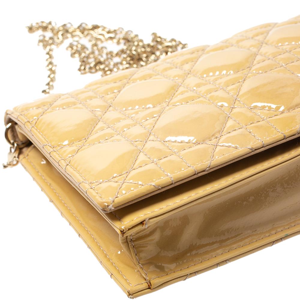Dior Beige Cannage Patent Leather Lady Dior Chain Clutch 3