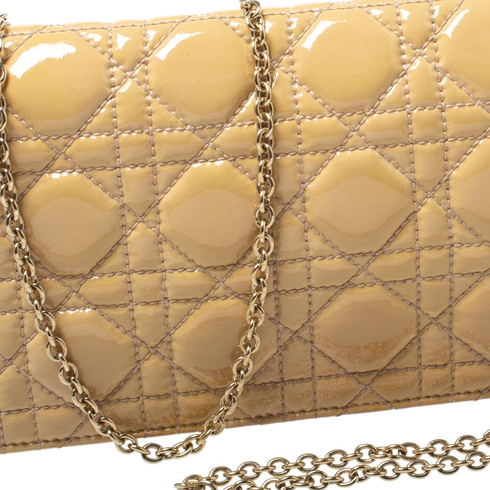 Dior Beige Cannage Patent Leather Lady Dior Chain Clutch 4