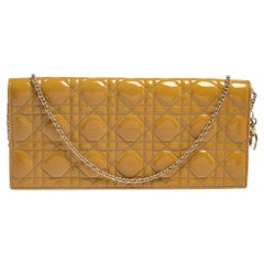 Dior Beige Cannage Patent Leather Lady Dior Chain Clutch