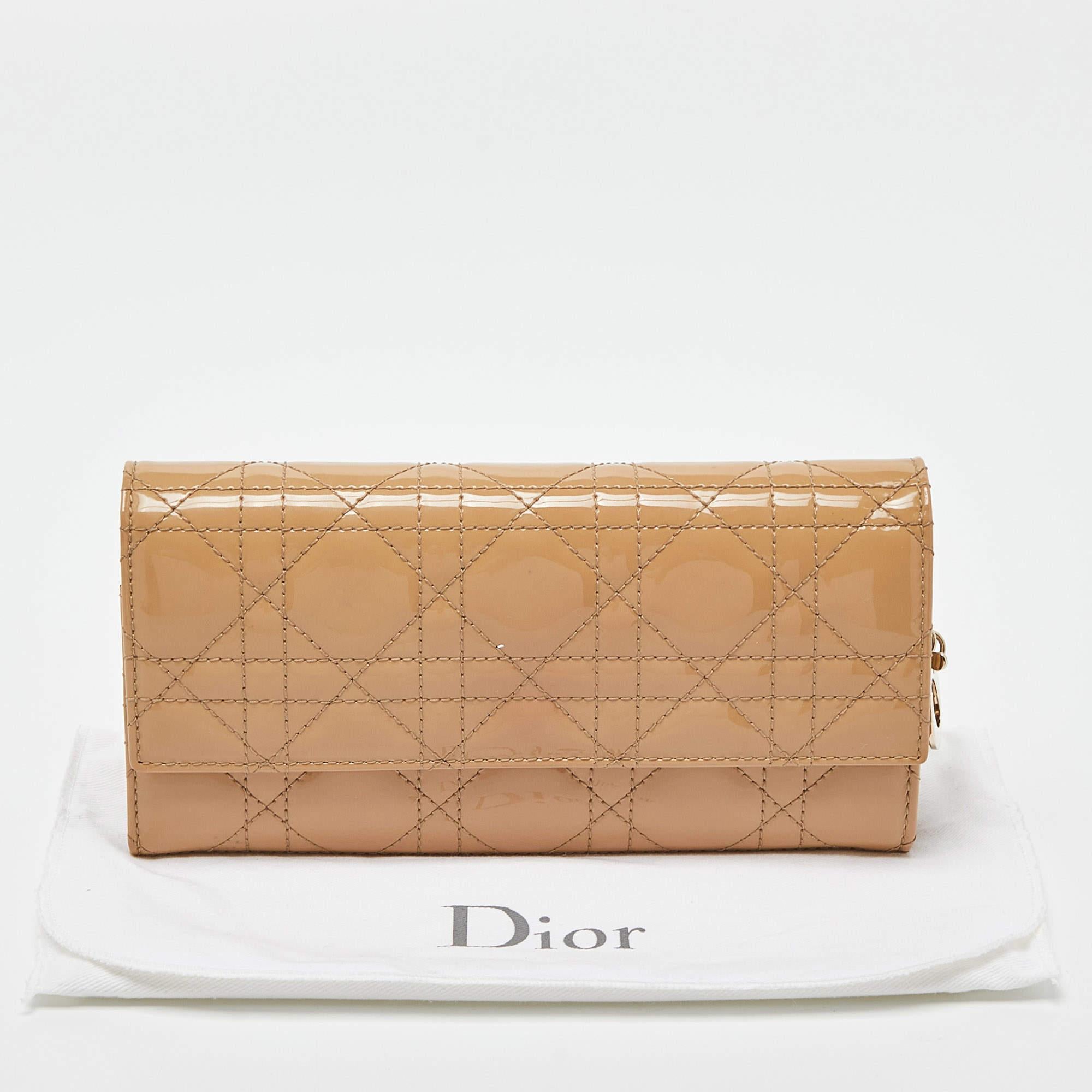 Dior Beige Cannage Patent Leather Lady Dior Wallet on Chain 8