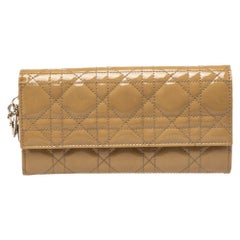 Dior Beige Cannage Patent Leather Lady Dior Wallet on Chain