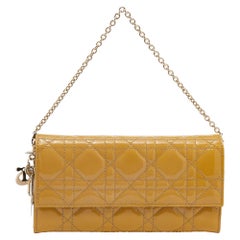 Dior Beige Cannage Patent Leather Lady Dior Wallet on Chain