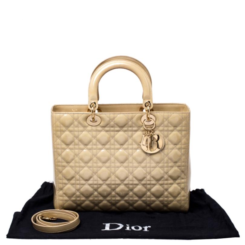 Dior Beige Cannage Patent Leather Large Lady Dior Tote 8