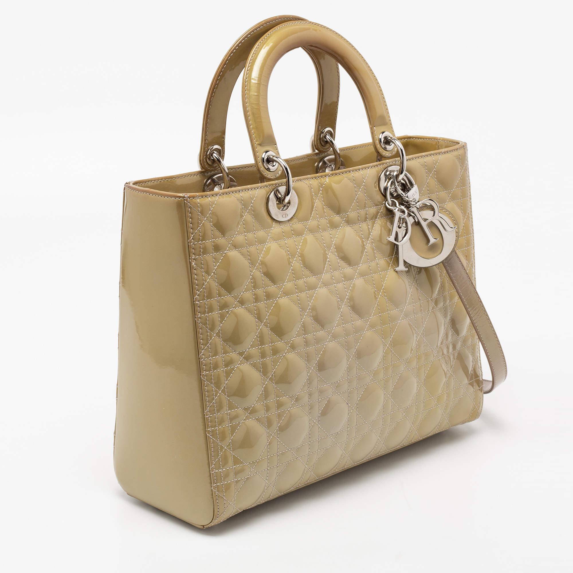 Women's Dior Beige Cannage Patent Leather Large Lady Dior Tote