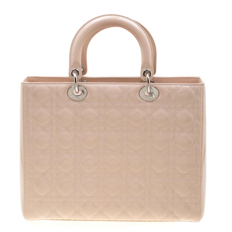 Dior Beige Cannage Patent Leather Large Lady Dior Tote 2
