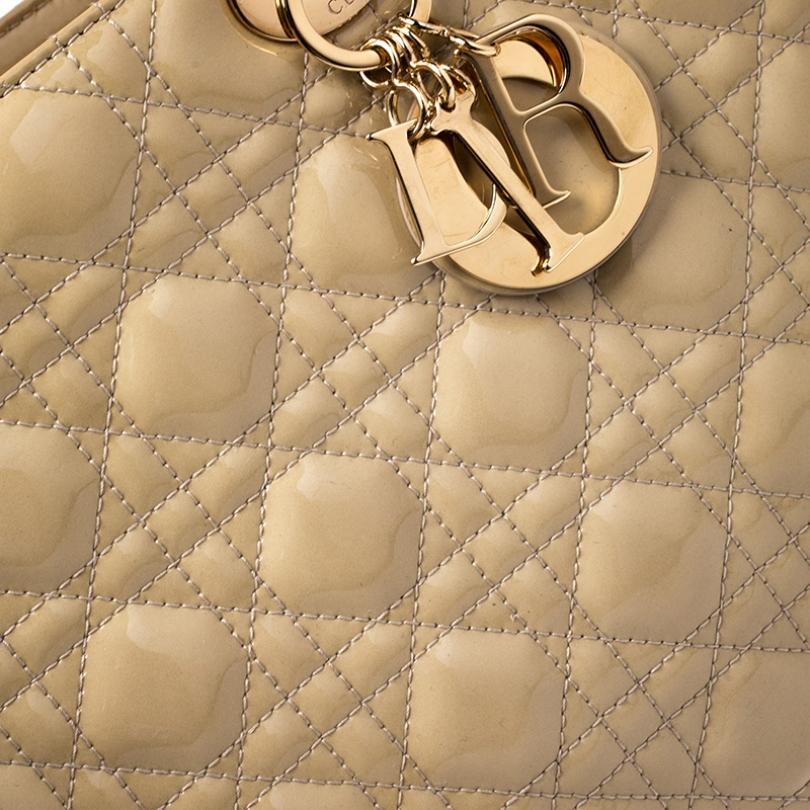 Dior Beige Cannage Patent Leather Large Lady Dior Tote 3