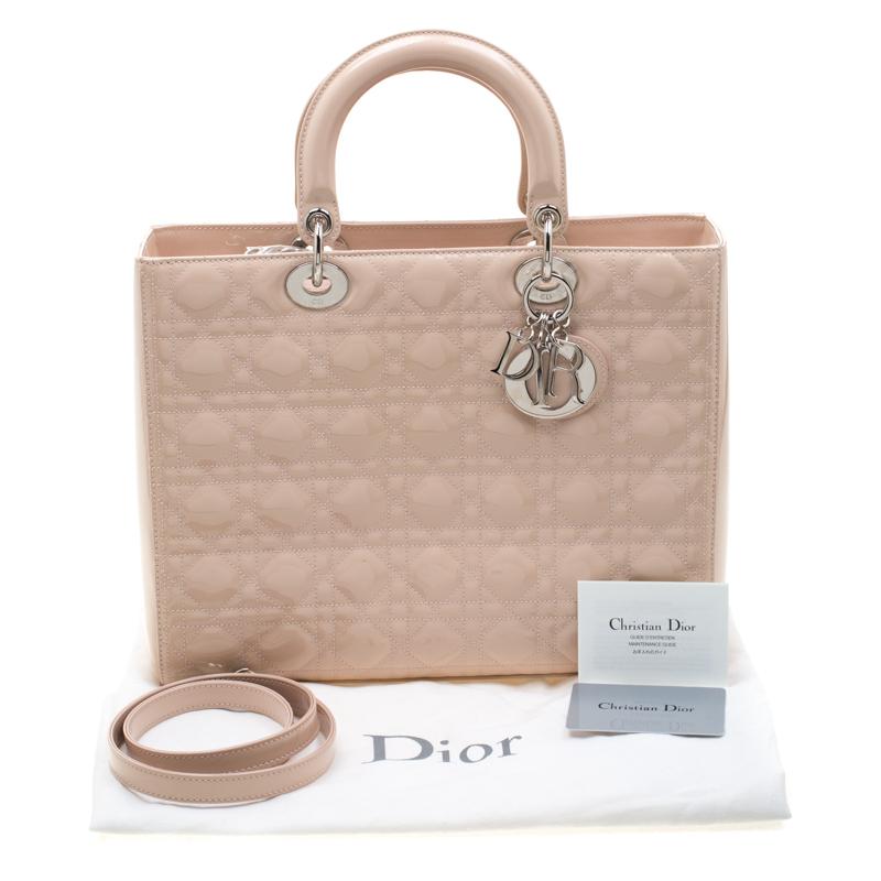 Dior Beige Cannage Patent Leather Large Lady Dior Tote 5