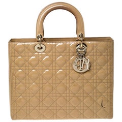 Dior Beige Cannage Patent Leather Large Lady Dior Tote