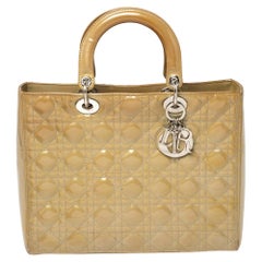 Dior Beige Cannage Patent Leather Large Lady Dior Tote