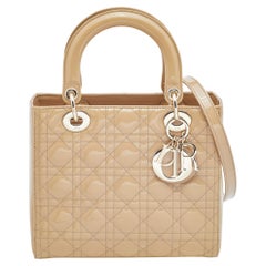 Dior Beige Cannage Lackleder Medium Lady Dior Tragetasche