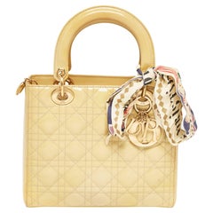 Dior Beige Cannage Patent Leather Medium Lady Dior Tote