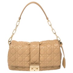 Dior Beige Cannage Patent Leather Medium New Lock Shoulder Bag