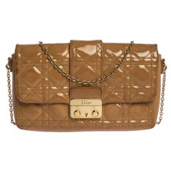 Dior Beige Cannage Patent Leather New Lock Chain Clutch