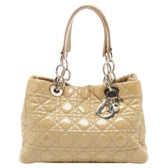 Dior Beige Cannage Patent Leather Small Soft Lady Dior Tote